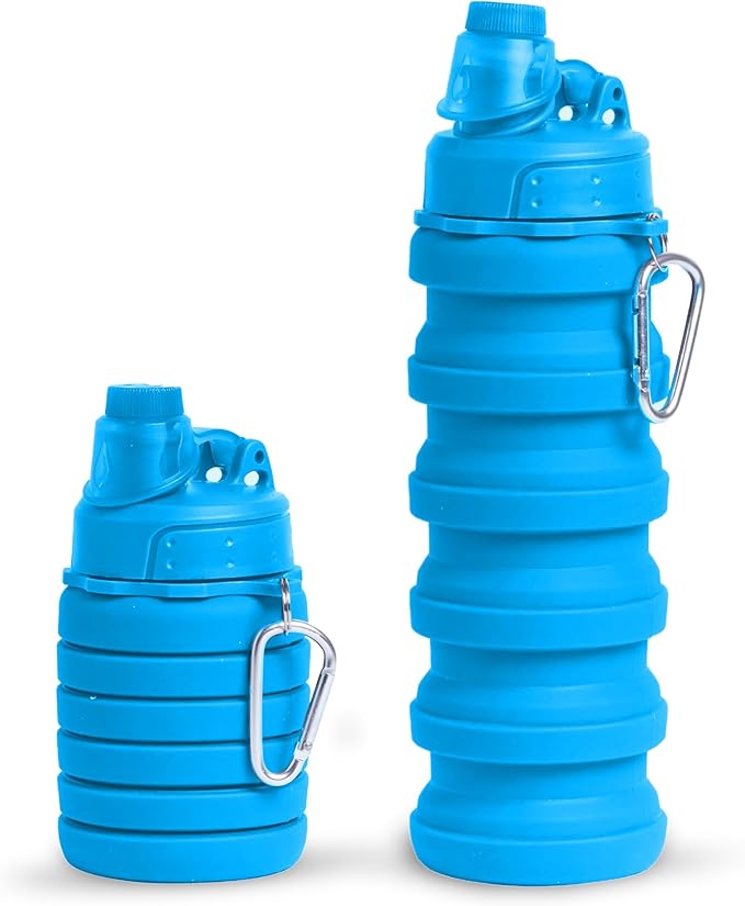 Collapsible Water Bottles - BPA-FREE Silicone Reusable Travel Bottles for Healthy & Safe Hydration, Compact & Portable Design for Hiking & Sports, Lightweight & Foldable, 2-Pack, Blue