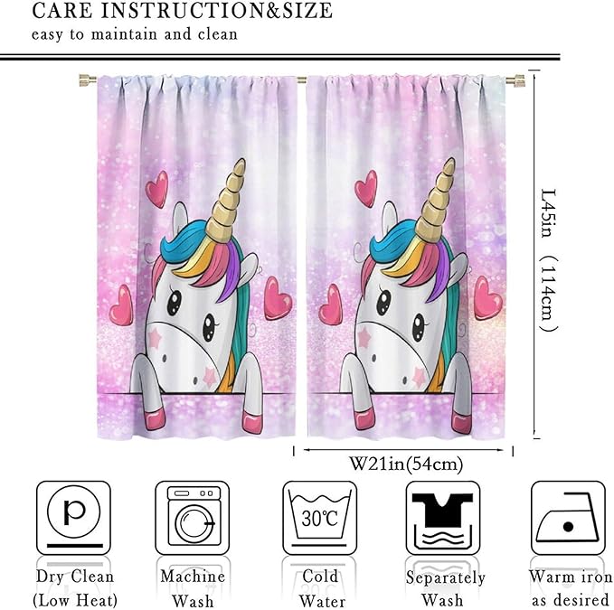 Unicorn Curtains Fantasy Star Moon Cartoon Theme Curtains Cute White Unicorn Rainbow Design Printed Curtains Boys Girls Room Curtains 42x45 Inch 2 Panels