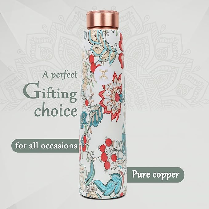 Copper Water Bottle A Handmade Ayurvedic Enameled Print Pure Copper Water Bottle For Drinking - Increase Your Water Consumption, and Experience Immediate Health Benefits (ENAMELED PRINT 6)