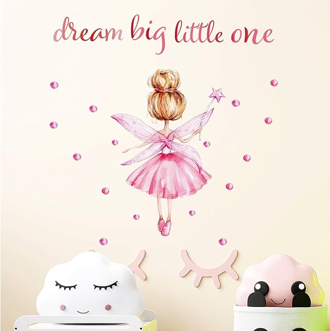 Back of Little Ballerina Wall Decals for Girls Bedroom Princess Wall Stickers Pink Kids Room Decor Decoration Watercolor Wall Murals Peel and Stick for Playroom Classroom Living Room Nursery