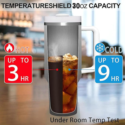 30oz Sunflowers Coffee Tumbler with Handle, Stainless Steel Double Wall Vacuun Insulated with Straw and Leak Proof Lid Travel Coffee Mug Cup, Birthday Gifts for Adult Women Men
