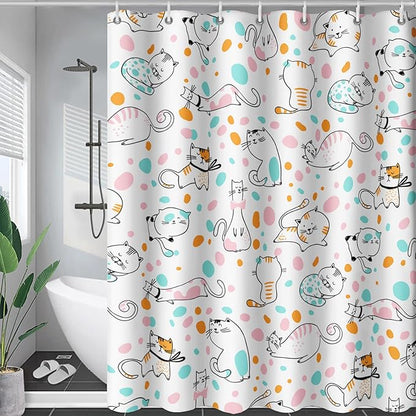 AILONEN Cat Shower Curtain,Cute Cat Bath Curtain,Pet Cat Kitten Bathroom Curtain Decor,Cartoon Animal Polyester Waterproof 72" W*96" H Shower Curtain for Boys Girls (12 Hooks)
