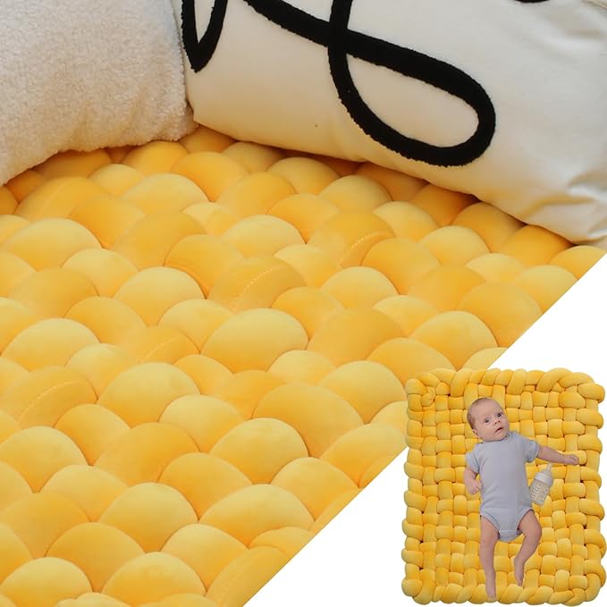 XHJRI Thickened Braided Knot Seat Mat, Knotted Floor Decorative Cushion, Handmade Baby Infant Playing Pad Nursery Rug (27.5 * 31.5 Inch,Orange)