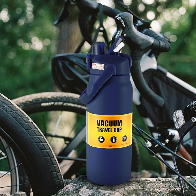 50oz/1.5L Insulated Sports Water Bottle, Stainless Steel Double Wall Water Jug with Handle, 2-in-1 Chug Spout and Straw Lid with Lock Cover for School, Outdoor, Sports & Travel, Navy Blue