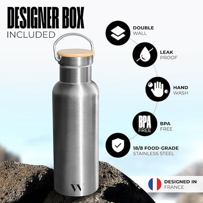 Insulated Water Bottle 16oz | Stainless Steel Water Bottle | Insulated Water Bottles | Travel Water Bottle | Metal Water Bottle | BPA-Free | Reusable Water Bottle 500 ml | Perfect for School