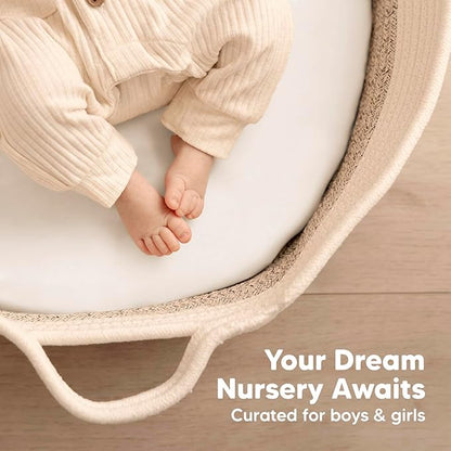 2-Pack Baby Bassinet Sheets Girl, Boy - Viscose Derived from Bamboo Fitted Bassinet Sheets Compatible with Halo Bassinest Swivel Sleeper, Baby Delight,Graco Bedside Bassinet Mattress Sheet(Soft White)