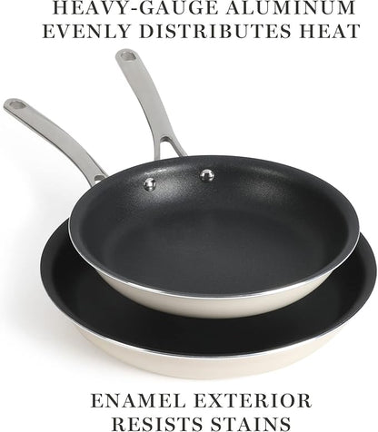 MARTHA STEWART Lockton 2 Piece 10" & 12" Heavy Gauge Aluminum Premium Nonstick Fry Pan Set - Linen