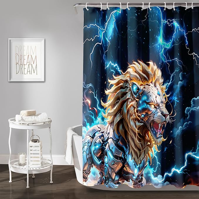 AILONEN Lion Shower Curtain,Evening Lightning Howling Lion Bath Curtain,Fierce Lion Bathroom Curtain Decor,Safari Animal Polyester Waterproof 72" W*72" H Shower Curtain (12 Hooks)