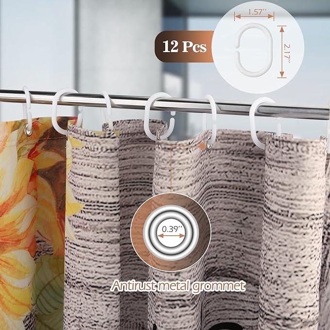 Aimego Donkey Sunflower Shower Curtain Farm Animal with Sunflower Wooden Rustic Country Farmhouse Shower Curtain Set with 12 Hooks for Bathroom Decor Accessories Bathtub Curtain, 72"x72"