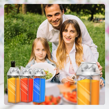 4 Pack Milk Carton Water Bottles 34oz/1000ml Leak Proof Plastic Water Bottle Reusable BPA Free Sports Water Bottle Carton Shaped Juice Milk Bottle for Gym Camping Hiking Travel Sports, Dishwasher Safe