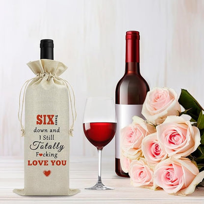 6th Anniversary Wine Bag Wedding Gift 6 Years of Marriage Gift for Couple Women Men Drawstring Wine Wrapping Bag 6th Anniversary Keepsake Gift Birthday Christmas Valentine Gift Wine Gift Bag