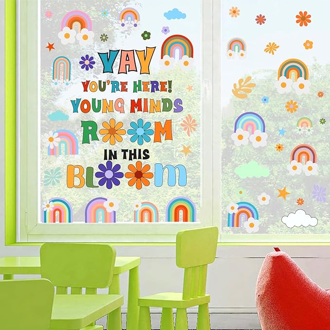 Inspirational Wall Decals Quote Motivational Phrase Wall Stickers Colorful Rianbow Flower Wall Stickers Lettering Positive Sayings Stickers for Kids Room Nursery Playroom School Classroom Decor