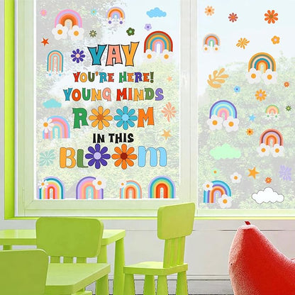 Inspirational Wall Decals Quote Motivational Phrase Wall Stickers Colorful Rianbow Flower Wall Stickers Lettering Positive Sayings Stickers for Kids Room Nursery Playroom School Classroom Decor