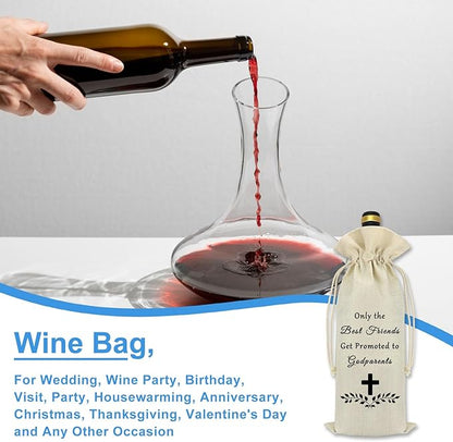 Godparents Proposal Gift Wine Bag Godmother Godfather Gift from Godchild Burlap Wine Bottle Cover Pregnancy Announcement Gift for Friends Sister Wine Bag Birthday Christmas Gifts for Godparents