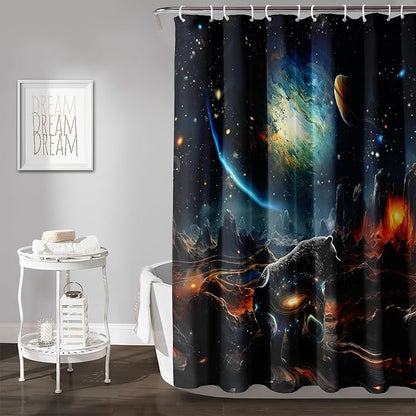 AILONEN Leopard Shower Curtain for Bathroom, Black Panther Bathroom Curtain,Galaxy Starry Planet Space Bath Curtain 72" W*96" H Polyester Waterproof Wildlife Bathroom Curtain with 12 Hooks