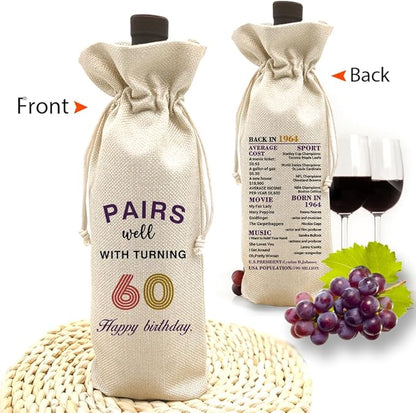 60th Birthday Gift for Women Men,60th Birthday Wine Bag,1964 Birthday Wine Bag,60 Years Old Birthday Party Decor Gift (60 BIRTHDAY)