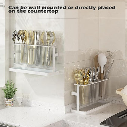 bukfen Utensil Holder Kitchen Utensil Holder for Countertop, 11.42"x3.74"x6.3"-Large Cooking Utensil Crocks for Kitchen Counter Modern Utensil Organizer for Spatula Cooking Utensil Organizer,White