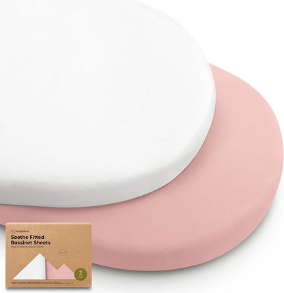 2-Pack Baby Bassinet Sheets Girl, Boy - Viscose Derived from Bamboo Fitted Bassinet Sheets Compatible with Halo Bassinest Swivel Sleeper, Baby Delight, Graco Bedside Bassinet Mattress Sheet (Rose)