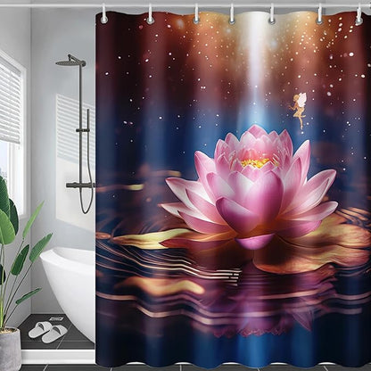 AILONEN Pink Flower Shower Curtain,Galaxy Floral Lotus Flower Bath Curtain,Polyester Waterproof for Bathroom with Plastic Hooks 36" W*72" H