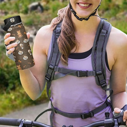 Coffee Print Insulated Water Bottle 20 Oz Stainless Steel Leak Proof Vacuum Easy to Clean Lightweight Keeps Cold and Hot Great for Travel Hiking Biking Running