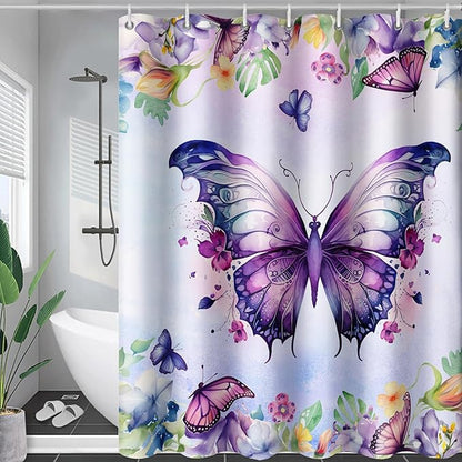 AILONEN Butterfly Shower Curtain for Bathroom, Purple Butterfly Bath Curtain Decor,Modern Printed Waterproof Shower Curtain with 12 Plastic Hooks (Kids/Girls/Women/Teen/) 36" W*72" H
