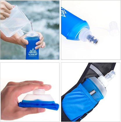 Azarxis TPU Soft Flask Running Collapsible Water Bottles BPA-Free Running Flask for Hydration Pack - Ideal for Running Hiking Cycling Climbing (450ml/15.22oz - 2 Pack with 2 Speed Straws)