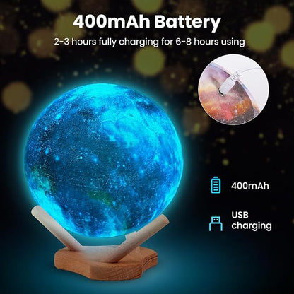 Moon Lamp Galaxy Lamp 7 Inch 16 Colors LED Night Light 3D Printing Moon Light Wooden Stand & Remote Control Touch Tap Controller for Girls Boys Kids Women Birthday