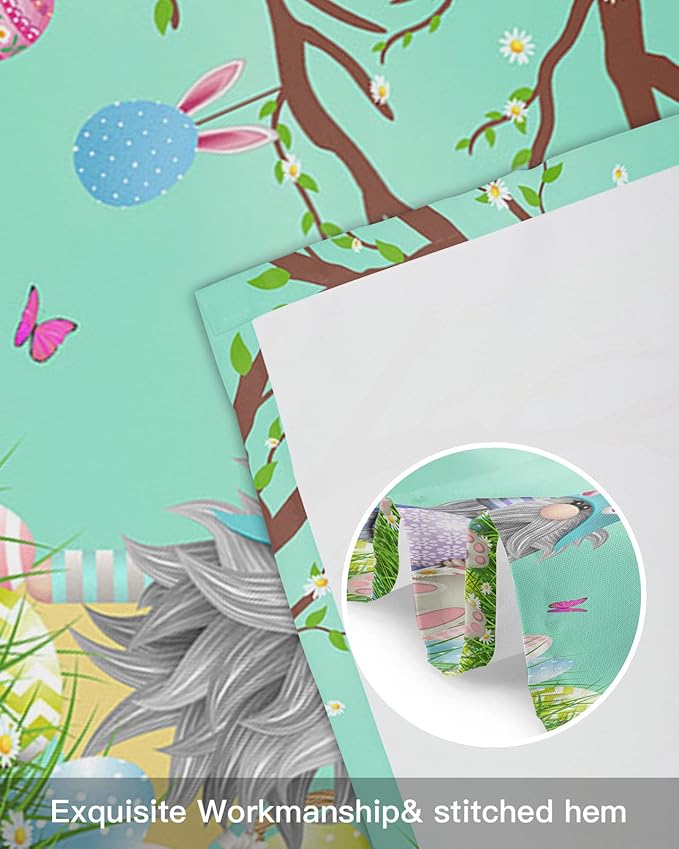 Easter Day Valances Kitchen Curtains for Windows, Easter Gnomes Bunny Tails Eggs Tree Rod Pocket Valances Green Spring Decorations Short Curtains for Bedroom/Living Room,54" X 18" -1 Panel