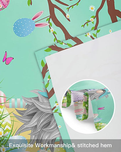 Easter Day Valances Kitchen Curtains for Windows, Easter Gnomes Bunny Tails Eggs Tree Rod Pocket Valances Green Spring Decorations Short Curtains for Bedroom/Living Room,54" X 18" -1 Panel