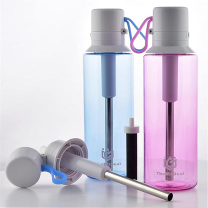 Water Filter Bottle with Straw & Cap for Athletes Fitness Kids Workers Cowboys to use on Gym Offices - Transparent 24 Oz/700 ml - Tritan (Blue) (Purple)