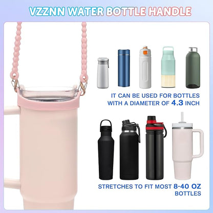 2PCS Water Bottle Handle Strap,Silicone Water Bottle Sling Compatible with Stanley Water Cup Accessories Water Bottle Holder with Strap Fits Most 8-40oz Water Bottles(Pink+Blue)