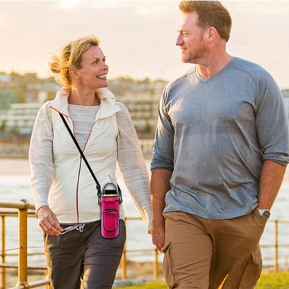 Neoprene Carrier Water Bottle Insulation Sleeve,Waterproof, Anti-Slip, Anti-Scratch Pouch with Shoulder Strap, fit for Owala Insulated Stainless Steel Water Bottle (Rose Red, for 24 oz)