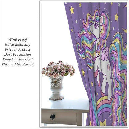 Unicorn Curtains Fantasy Star Moon Cartoon Theme Curtains Cute White Unicorn Rainbow Design Printed Curtains Boys Girls Room Curtains 63x63 Inch 2 Panels