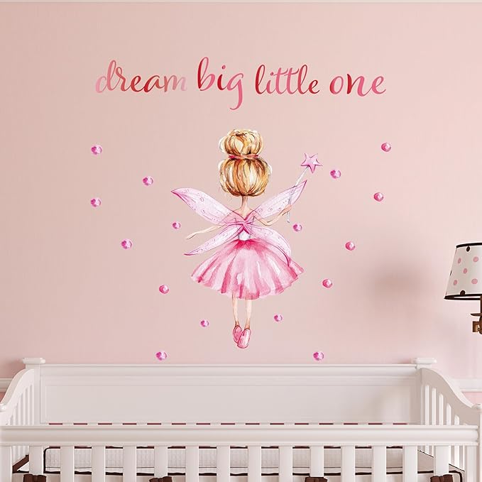 Back of Little Ballerina Wall Decals for Girls Bedroom Princess Wall Stickers Pink Kids Room Decor Decoration Watercolor Wall Murals Peel and Stick for Playroom Classroom Living Room Nursery