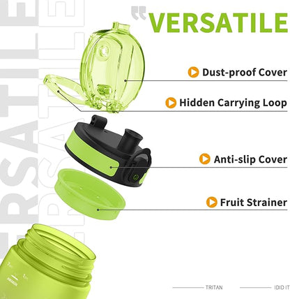 25oz Kids Sports Water Bottles for School with Spout Lid (Green Orange)