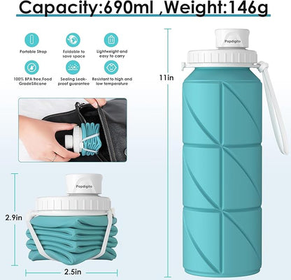 4pack Collapsible Water Bottles Foldable Silicone Travel Water Bottle Leakproof Flexible BPA Free Portable,Folding Water Bottle Lightweight for Camping,Hiking,Sports Travel Bottles 23oz