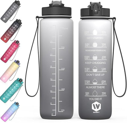 32 oz Water Bottle with Time Marker- Leak-Proof & BPA Free Reusable Gym Water Bottle - Easy to Carry Motivational Water Bottle for Fitness, Sports, Outdoor, Cycling, School (Day & Night)