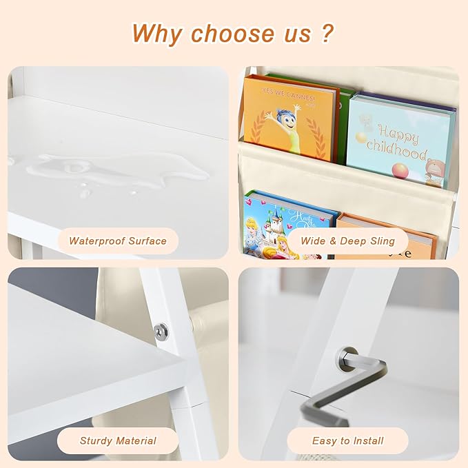 3-Tier Kids White bookshelf for Toy Storage and Display，Montessori Toddler bookcase Holds 100 Collection，Children Book Organizer Suitable for Toddler Baby Kid, Play Room,classroom,Nursery