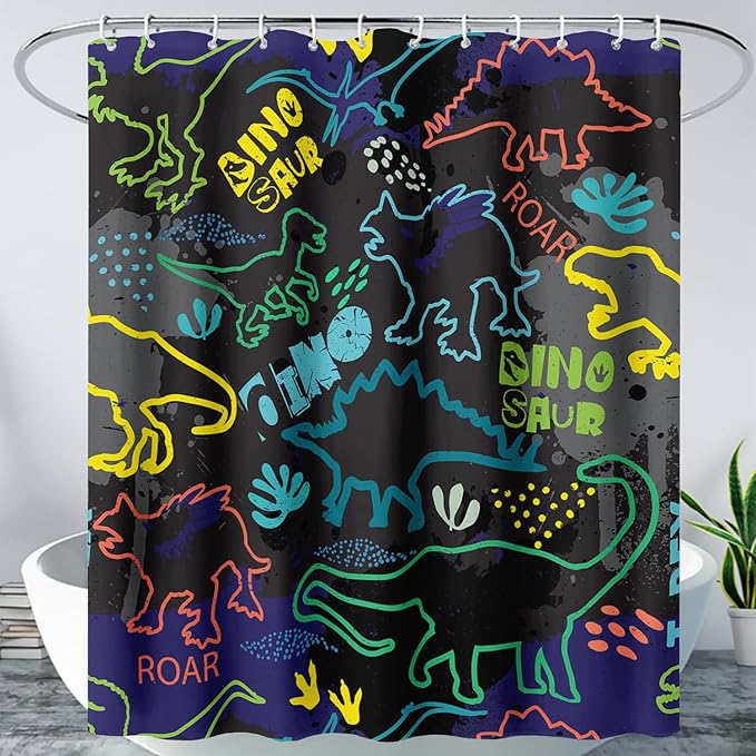 AILONEN Cartoon Dinosaur Shower Curtain 72" W*72" H for Bathroom,Teen Boys Dinosaur Bathroom Shower,Roaring Dinosaur Silhouette Boys Shower Curtain Polyester Waterproof Bath Curtain with 12 Hooks