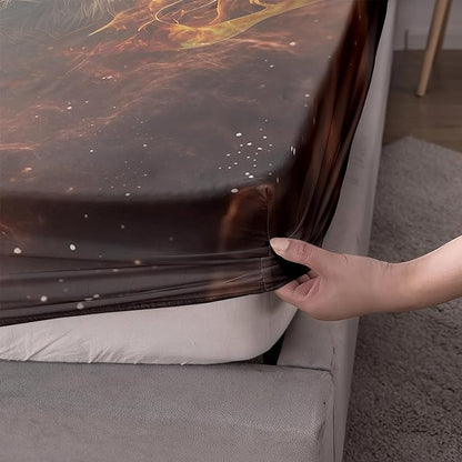 AILONEN Tiger Fitted Sheet Set Twin Size, 3D Fire Animal Tiger Bed Sheet Wildlife Sheet Set,Teen Boys 3 Pieces Printed Safari Tiger Fitted Sheet with 2 Pillowcases