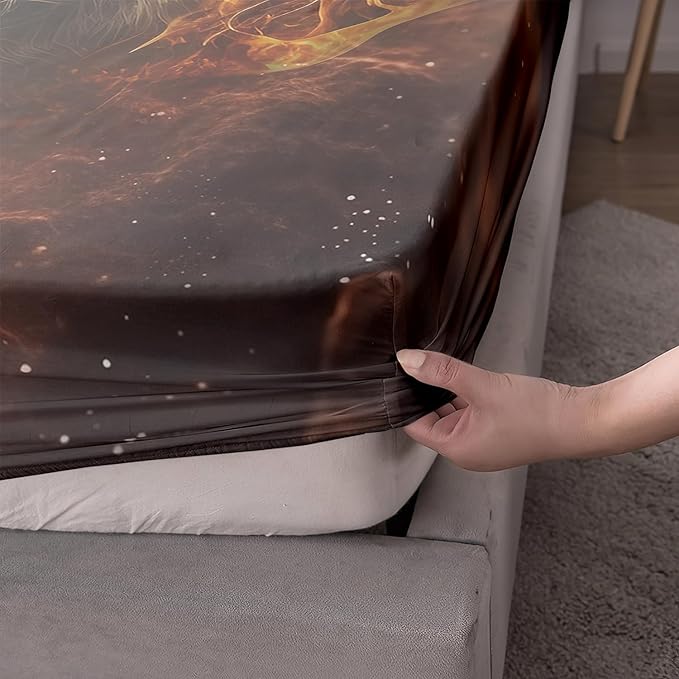 AILONEN Tiger Fitted Sheet Set Twin XL Size, 3D Fire Animal Tiger Bed Sheet Wildlife Sheet Set,Teen Boys 3 Pieces Printed Safari Tiger Fitted Sheet with 2 Pillowcases