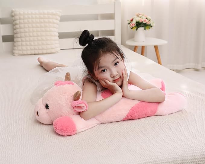25.6 inch 5 lbs Cow Weighted Stuffed Animals, Large Weighted Plush Animal, Cute Plush Toy Pillow, Soft Kawaii Plushie Gifts for Adults, Kids, Boys and Girls(Pink)