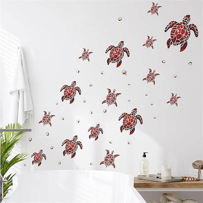 Waterproof Removable Watercolor Turtles Vinyl Wall Decal for Nursery Kidsroom School Classroom Livingroom Bedroom Bathroom Sea Life Sticker in Coastal Ocean Theme