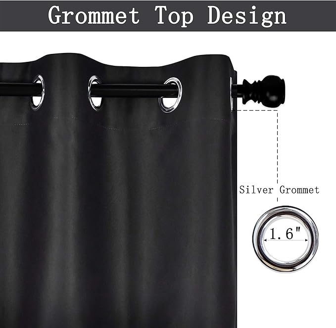 Black Valances for Windows for Kitchen Blackout Thermal Insulated Curtain Valance for Bathroom/Office Short Straight Drape Valance for Bedroom Kids Room 52 Inch Wide by 18 Inch Long 1 Panel