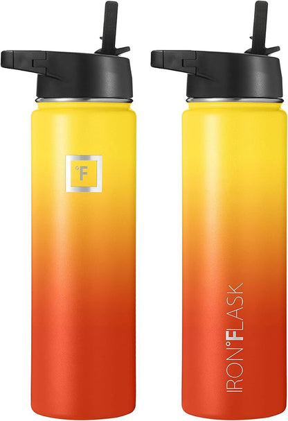 IRON °FLASK Sports Water Bottle - 22 Oz 3 Lids (Straw Lid), Leak Proof - Stainless Steel Gym & Sport Bottles for Men, Women & Kids - Double Walled, Insulated Thermos, Metal Canteen