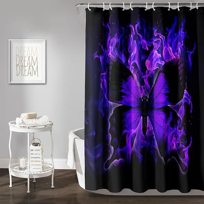 AILONEN Butterfly Shower Curtain for Bathroom, Purple Fire Butterfly Bath Curtain,Minimalism Fashion Bathroom Curtain,72" W*78" H Polyester Waterproof with 12 Plastic Hooks