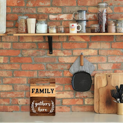 Farmhouse Kitchen Decor, Family Gifts, Kitchen Signs Wall Decor, Kitchen Decorations, Kitchen Door Wall Hanging Decor, Family Gathers Here Wood Sign 8 x 12 Inch
