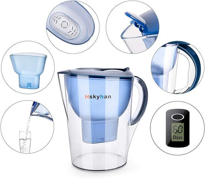 Alkaline Water Filter Pitcher - 3.5 Liters Improve PH, 2 Filters Included, BPA Free, 7 Stage Filteration System to Purify, Blue