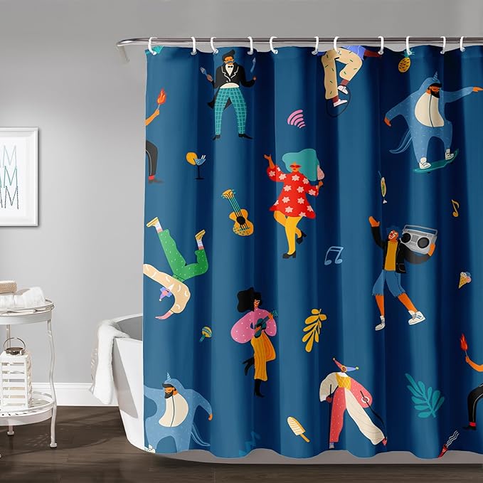 AILONEN Graffiti Cartoon Figure Music Shower Curtain,Hip Hop Graffiti Figure Music Art Bath Curtain Minimalist Bathroom Curtain 60" W*72" H Polyester Waterproof Bathroom Curtain with 12 Hooks