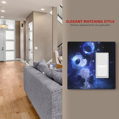 Cute Baby Panda Light Switch Cover Wall Plate Decorative 2 Gang Combination Blank/Rocker Outlet Covers Blue for Farmhouses Kitchens Bathrooms 4.5 x 4.6 in